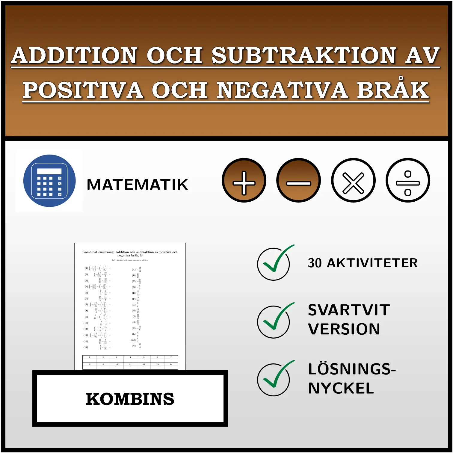 Kombinationsövning: Addition och subtraktion av positiva och negativa bråk