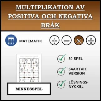 Memoryspel: Multiplikation av positiva och negativa bråk