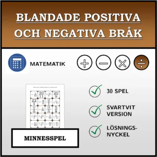 Memoryspel: Blandade positiva och negativa bråk