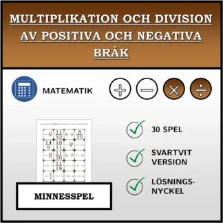 Memoryspel: Multiplikation och division av positiva och negativa bråk