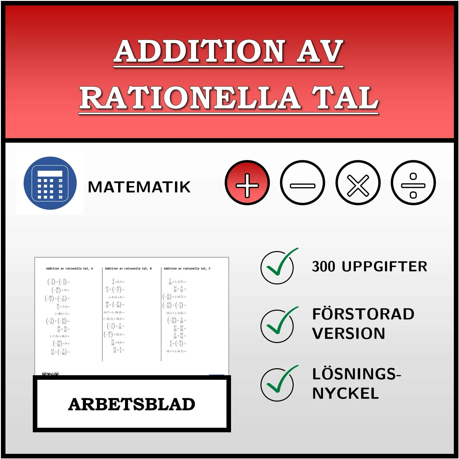 Arbetsblad: Addition av rationella tal