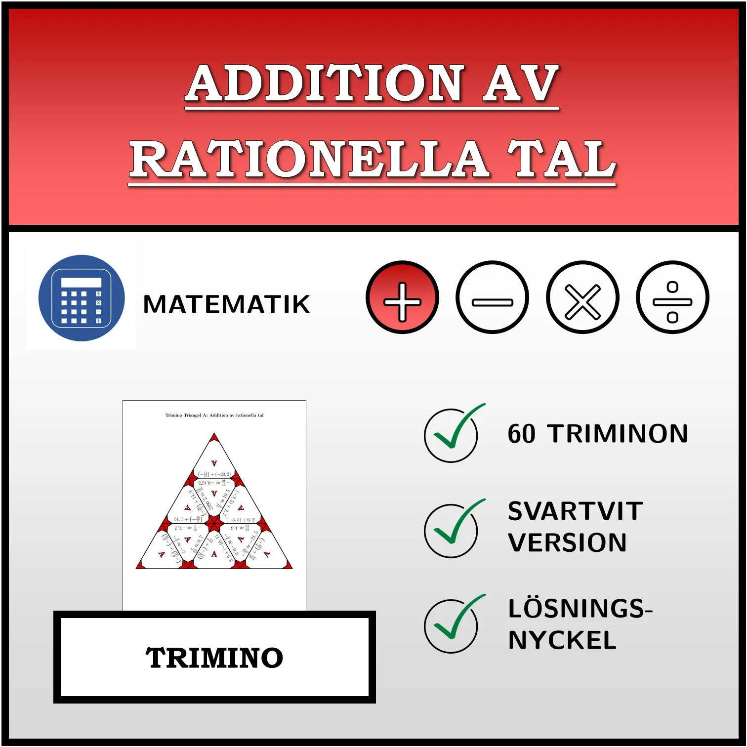 Trimino: Addition av rationella tal