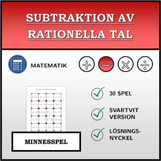 Memoryspel: Subtraktion av rationella tal