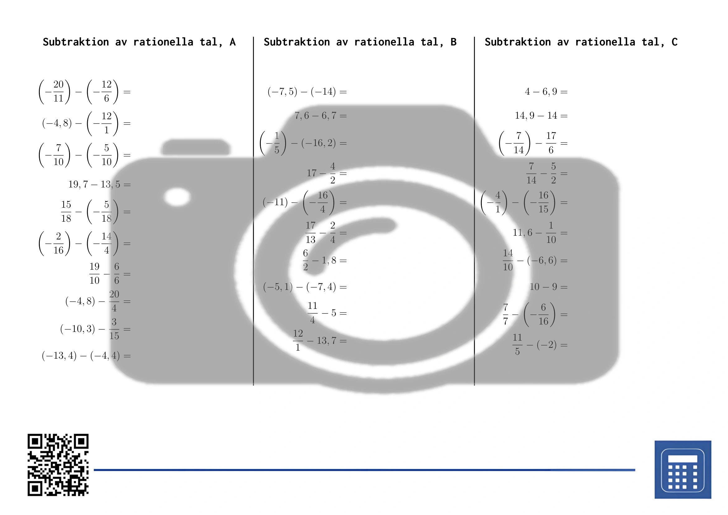 Arbetsblad: Subtraktion av rationella tal - Bild 2