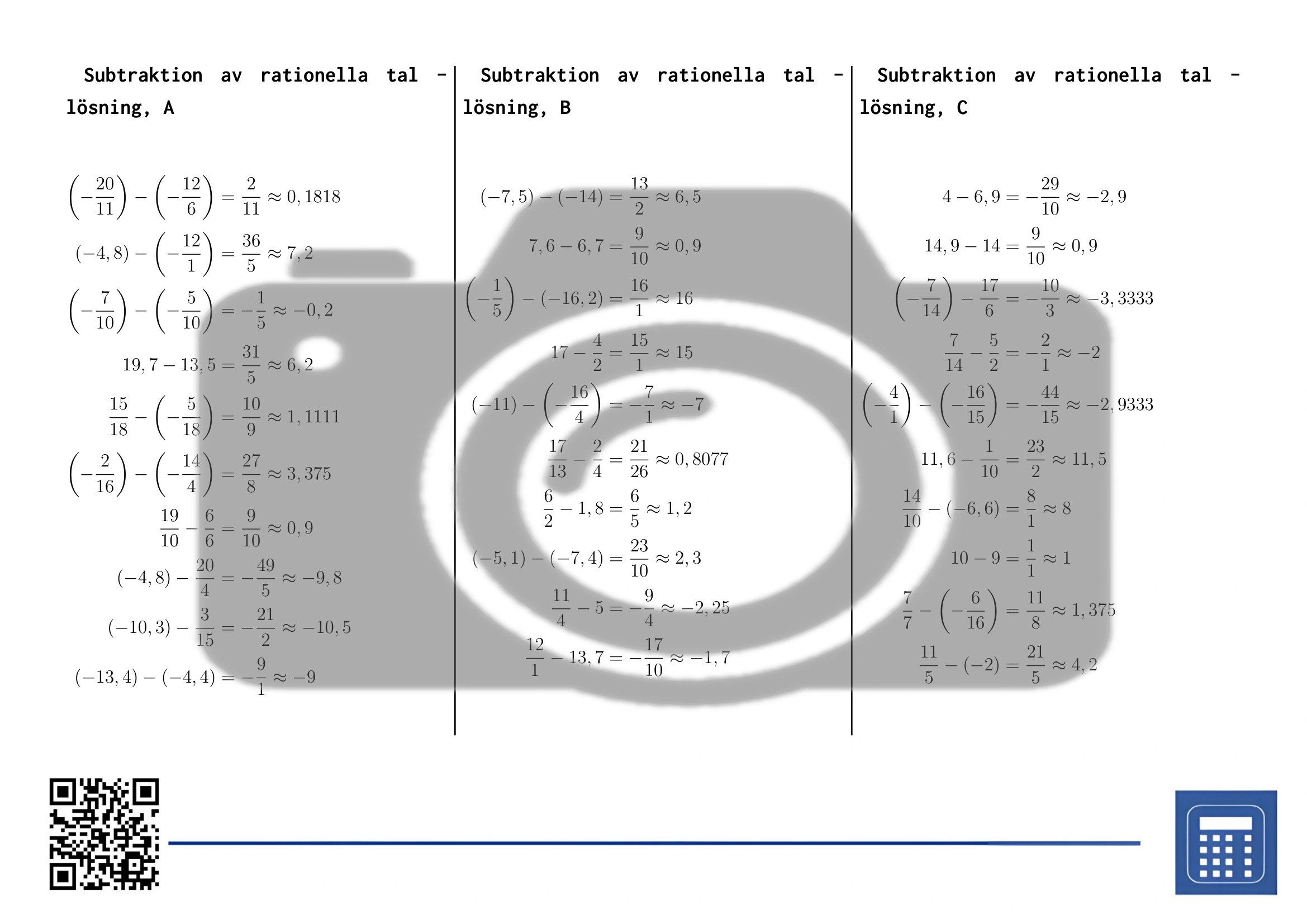 Arbetsblad: Subtraktion av rationella tal - Bild 4