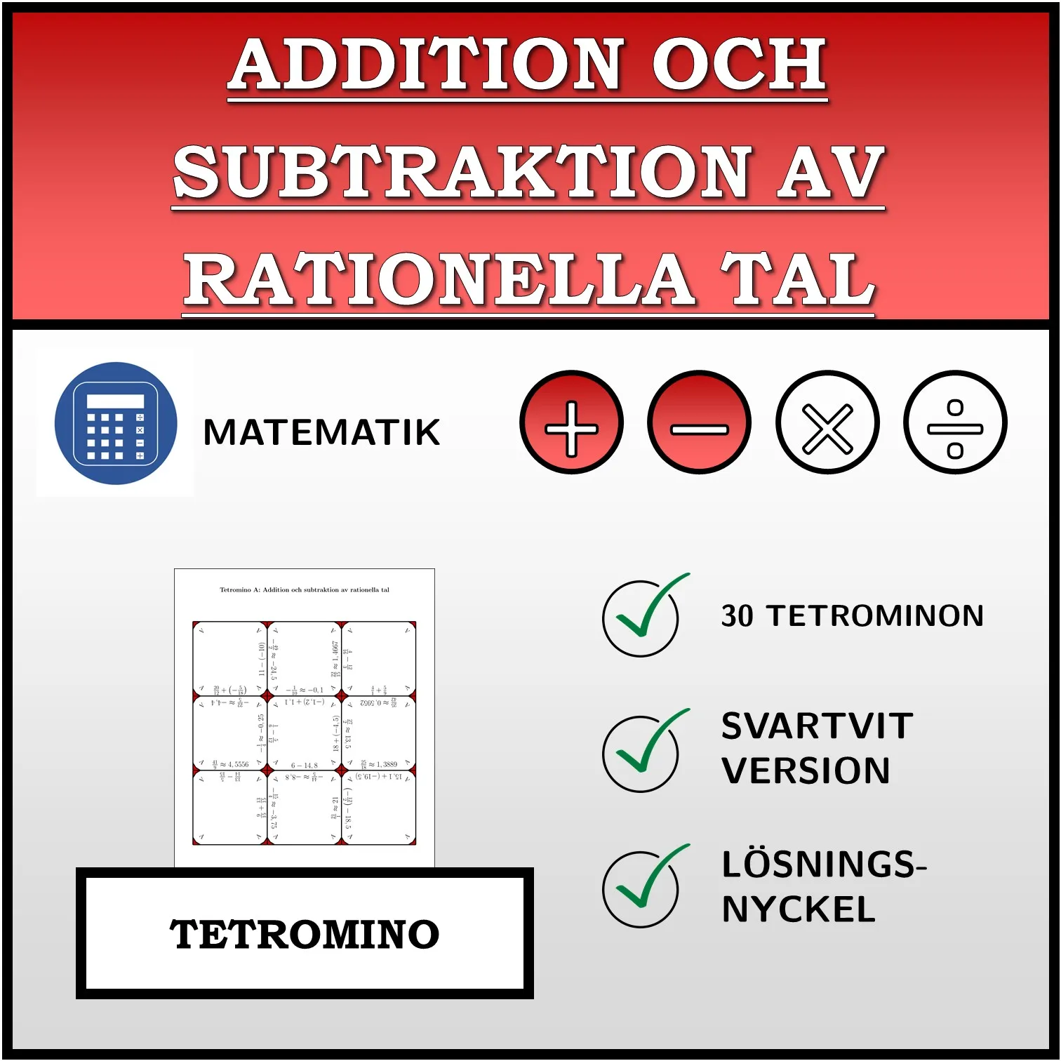Tetromino: Addition och subtraktion av rationella tal