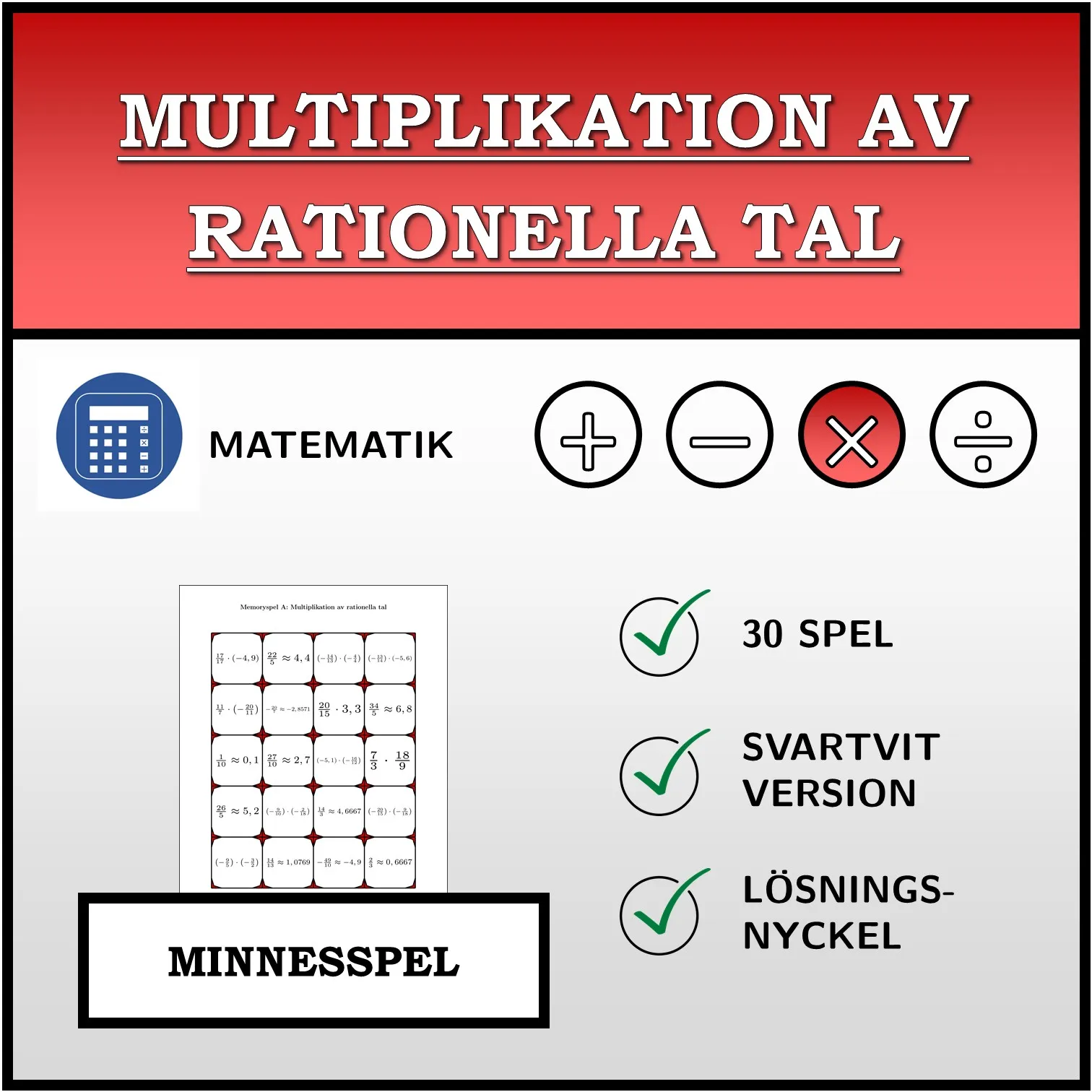 Memoryspel: Multiplikation av rationella tal