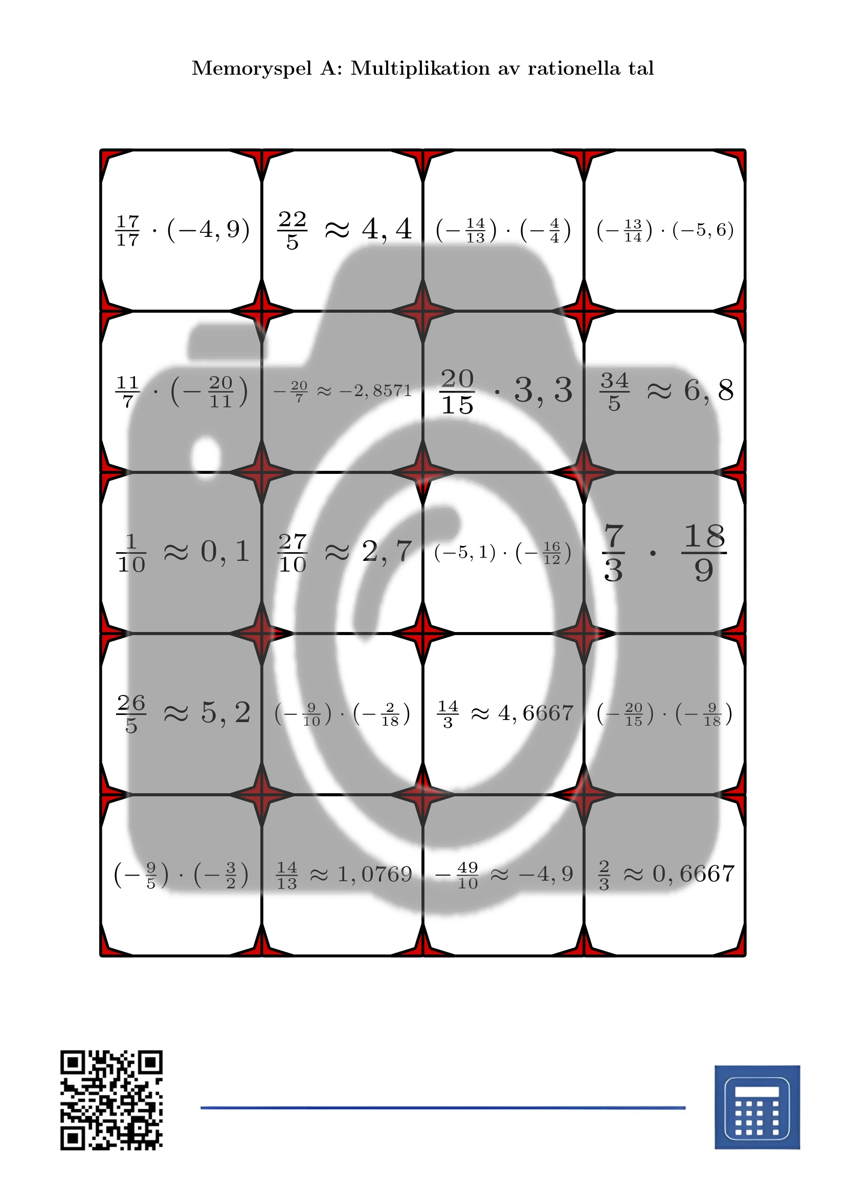 Memoryspel: Multiplikation av rationella tal - Bild 2
