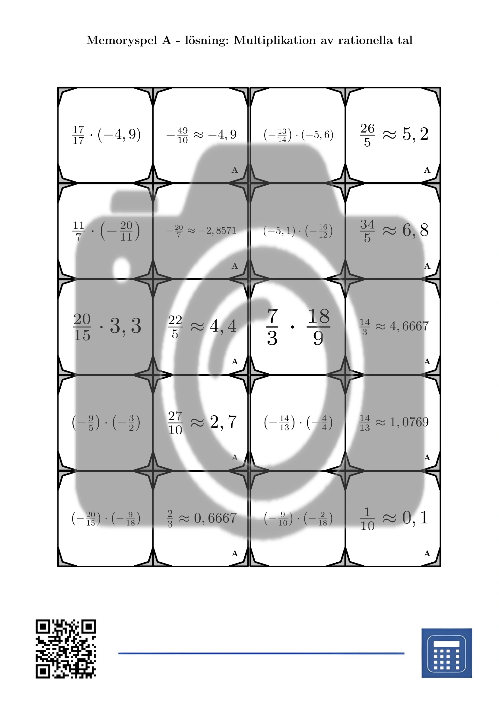 Memoryspel: Multiplikation av rationella tal - Bild 4