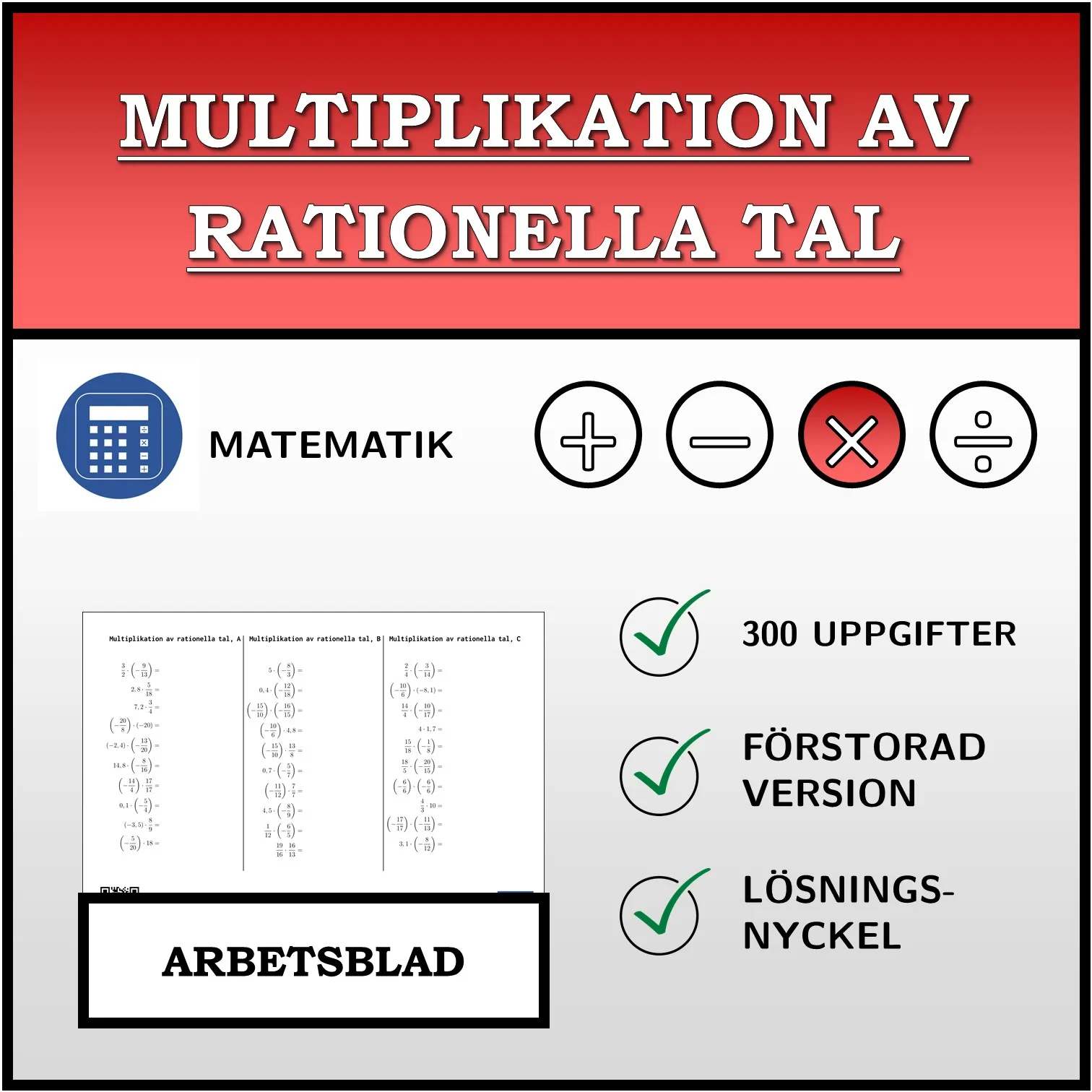 Arbetsblad: Multiplikation av rationella tal