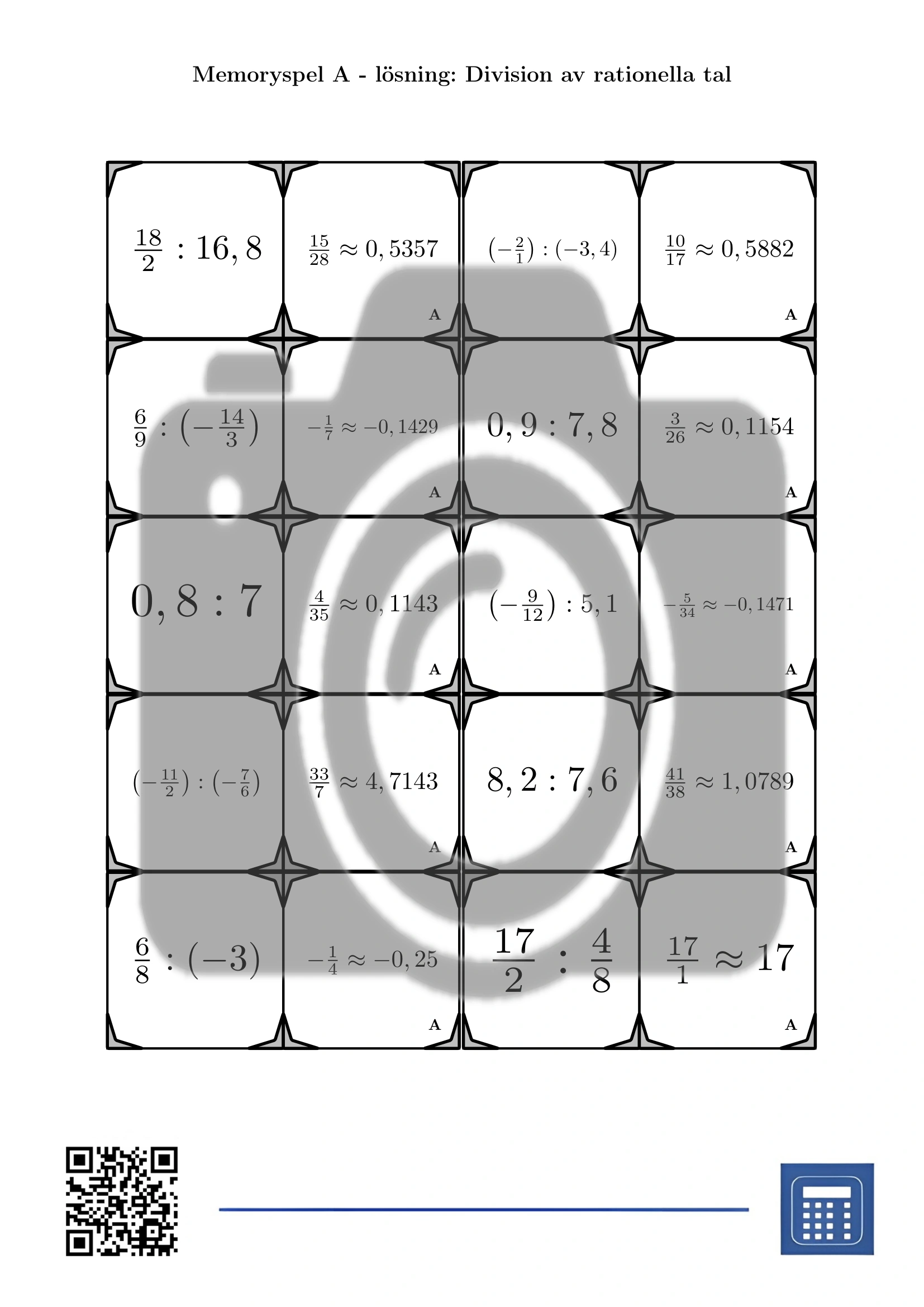 Memoryspel: Division av rationella tal - Bild 4