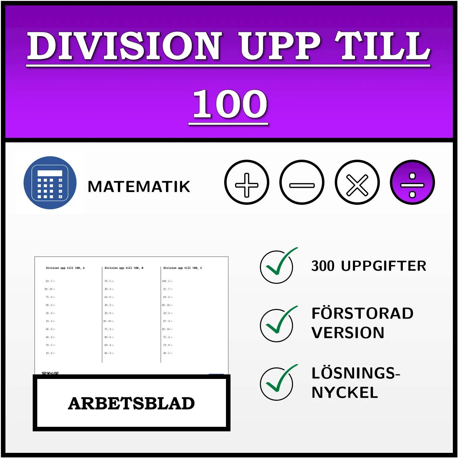 Arbetsblad: Division upp till 100