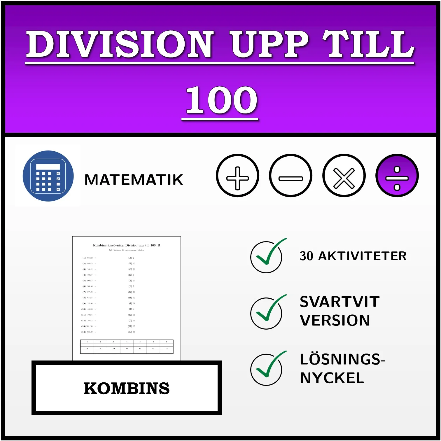 Kombinationsövning: Division upp till 100