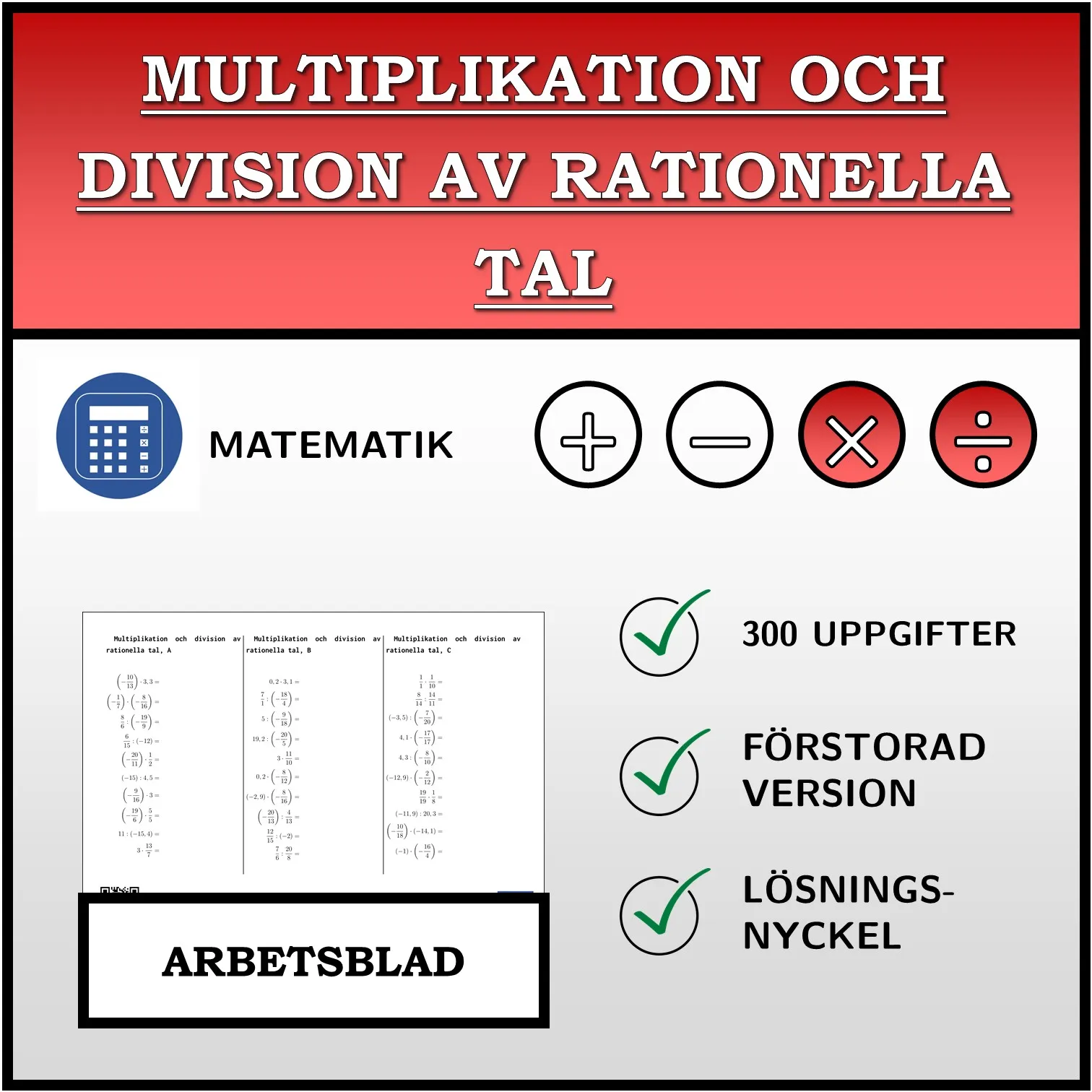 Arbetsblad: Multiplikation och division av rationella tal