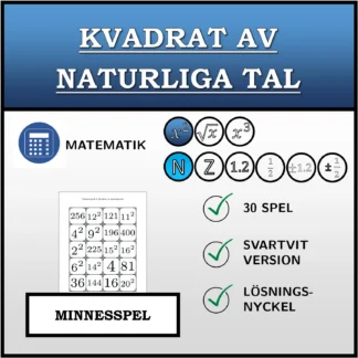 Memoryspel: Kvadrat av naturliga tal