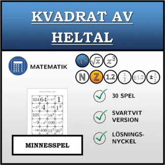 Memoryspel: Kvadrat av heltal