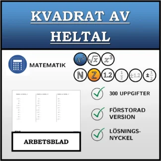 Arbetsblad: Kvadrat av heltal