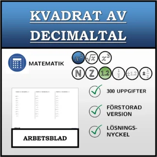 Arbetsblad: Kvadrat av decimaltal