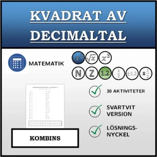 Kombinationsövning: Kvadrat av decimaltal