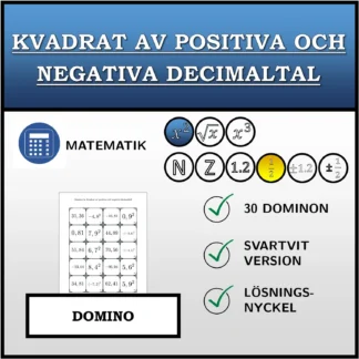 Domino: Kvadrat av positiva och negativa decimaltal