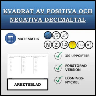 Arbetsblad: Kvadrat av positiva och negativa decimaltal