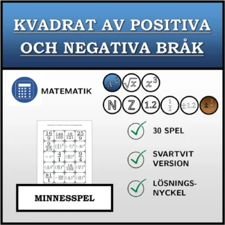 Memoryspel: Kvadrat av positiva och negativa bråk