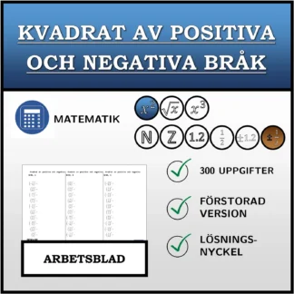 Arbetsblad: Kvadrat av positiva och negativa bråk