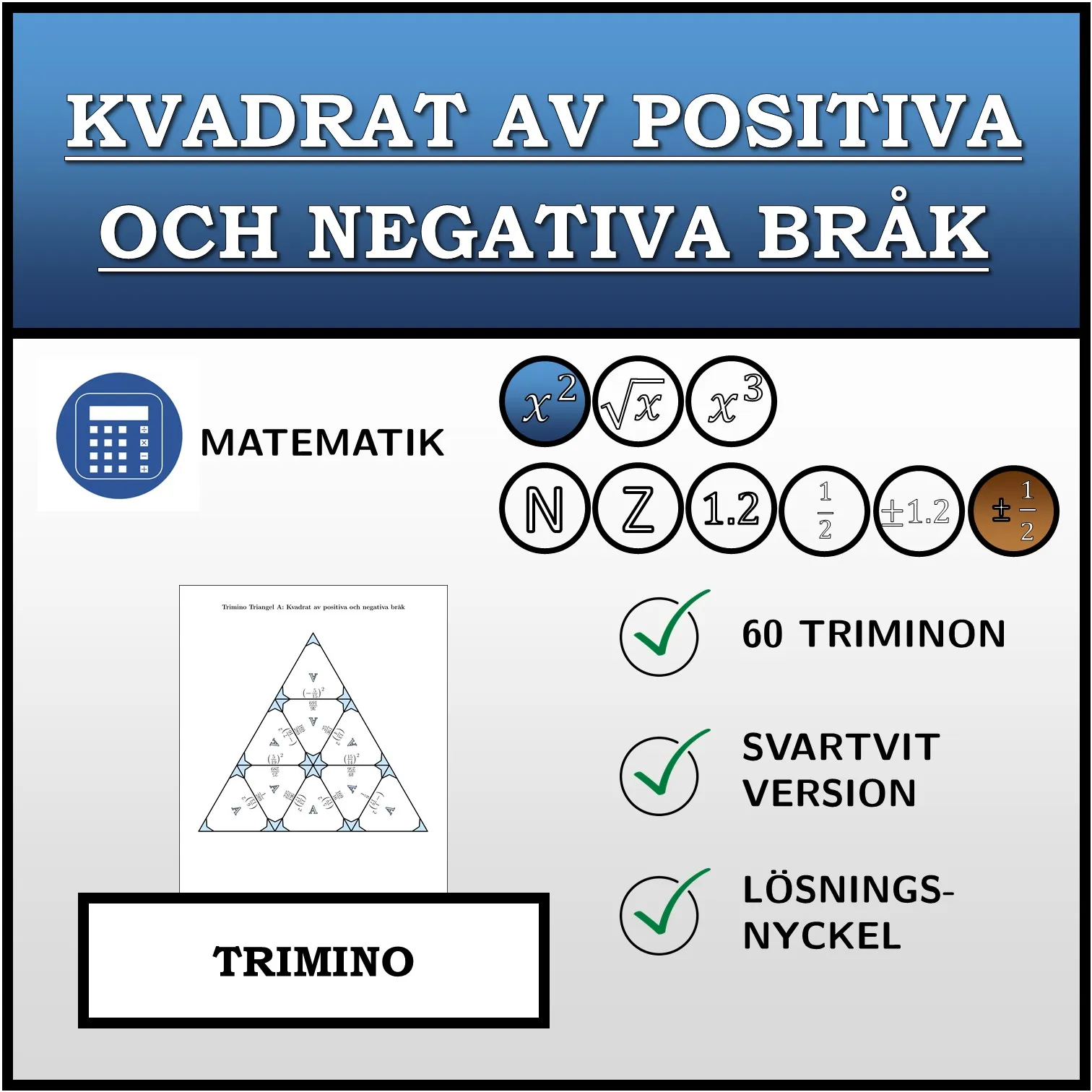 Trimino: Kvadrat av positiva och negativa bråk