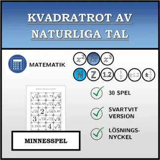 Memoryspel: Kvadratrot av naturliga tal