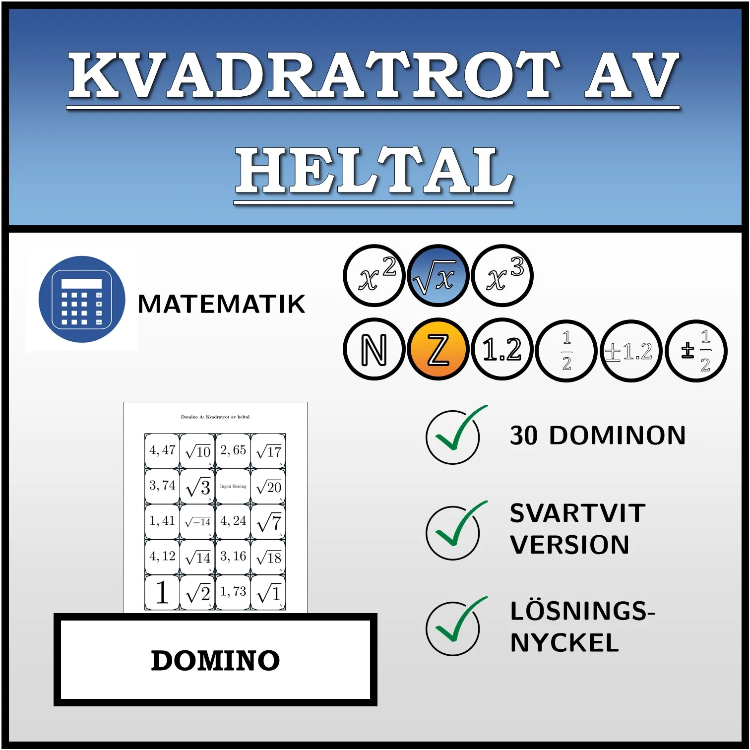 Domino: Kvadratrot av heltal