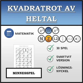 Memoryspel: Kvadratrot av heltal