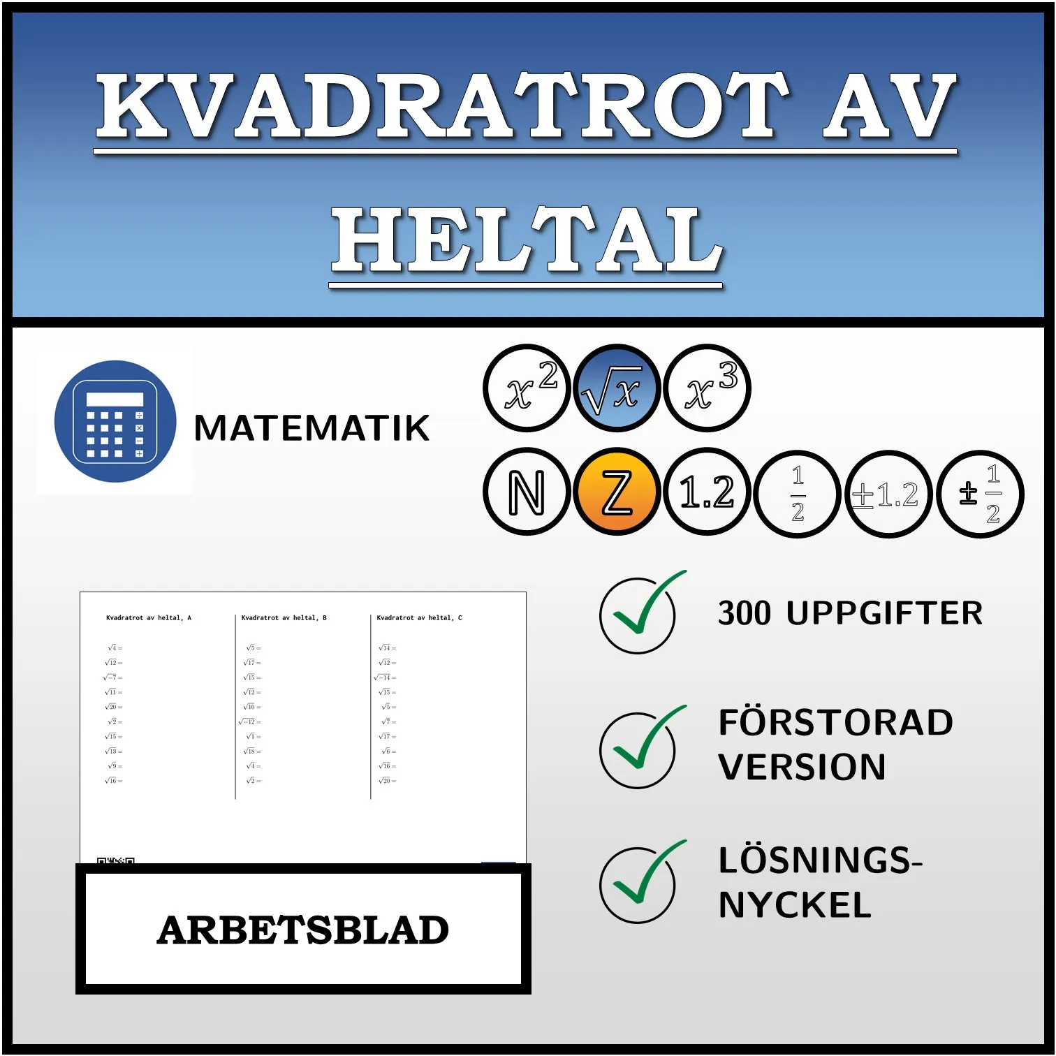 Arbetsblad: Kvadratrot av heltal