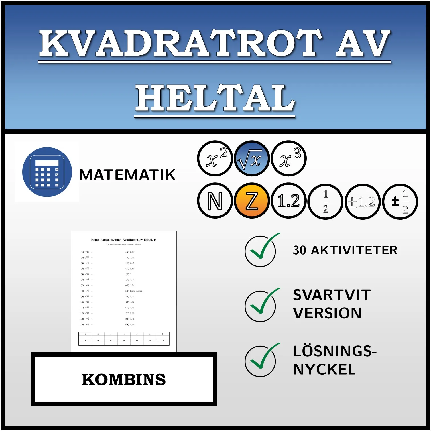 Kombinationsövning: Kvadratrot av heltal