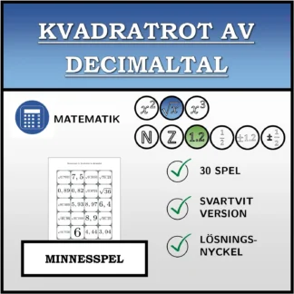 Memoryspel: Kvadratrot av decimaltal