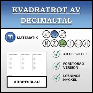 Arbetsblad: Kvadratrot av decimaltal