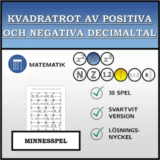 Memoryspel: Kvadratrot av positiva och negativa decimaltal