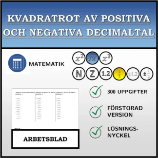 Arbetsblad: Kvadratrot av positiva och negativa decimaltal