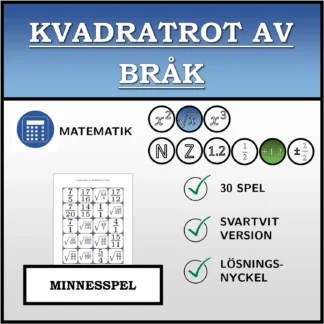 Memoryspel: Kvadratrot av bråk
