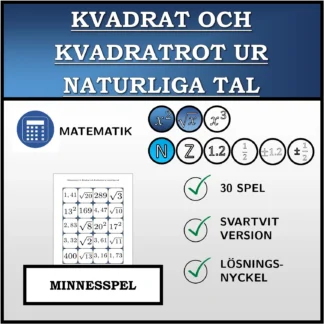 Memoryspel: Kvadrat och kvadratrot ur naturliga tal