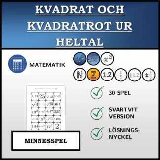 Memoryspel: Kvadrat och kvadratrot ur heltal