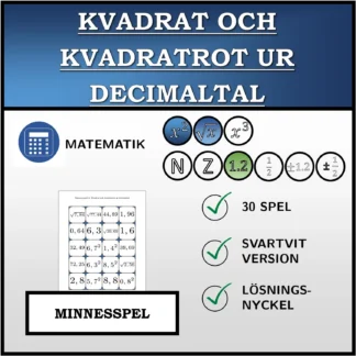 Memoryspel: Kvadrat och kvadratrot ur decimaltal