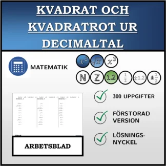 Arbetsblad: Kvadrat och kvadratrot ur decimaltal