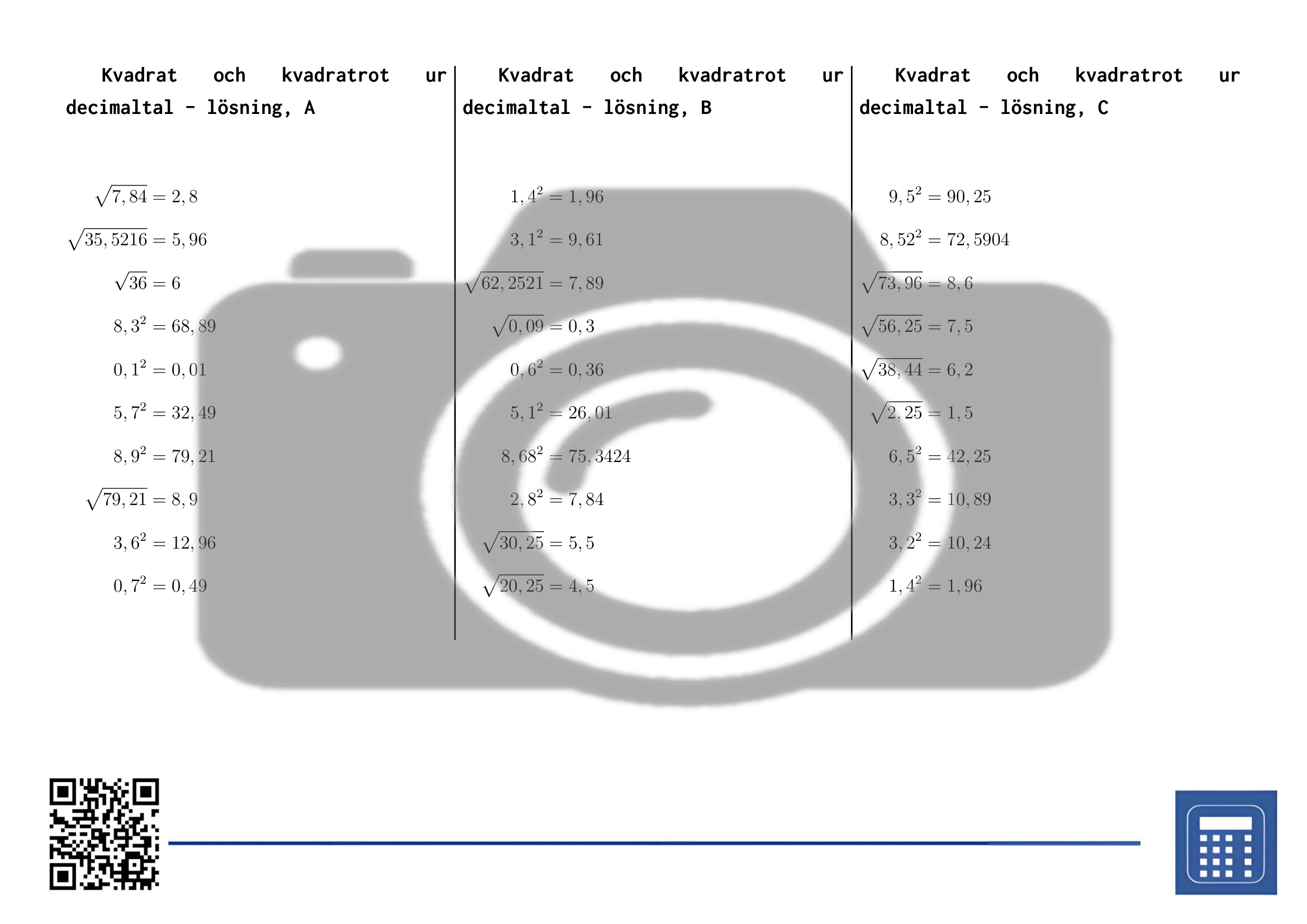 Arbetsblad: Kvadrat och kvadratrot ur decimaltal - Bild 4