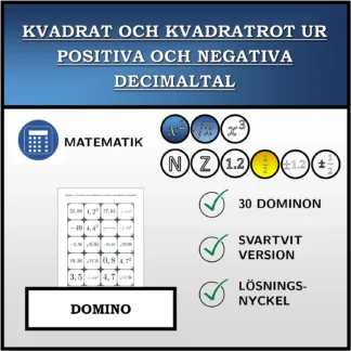 Domino: Kvadrat och kvadratrot ur positiva och negativa decimaltal