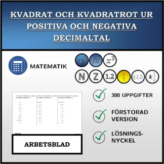 Arbetsblad: Kvadrat och kvadratrot ur positiva och negativa decimaltal