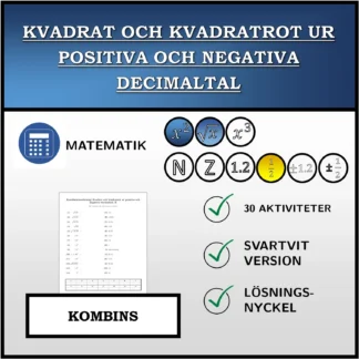 Kombinationsövning: Kvadrat och kvadratrot ur positiva och negativa decimaltal